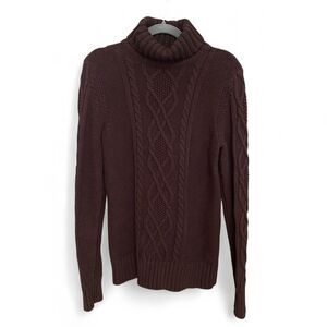 Eddie Bauer Brown turtleneck sweater with cable knit pattern size M